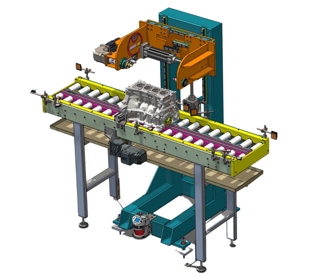 Dispositivo tombador e manipulador de produtos pesados.